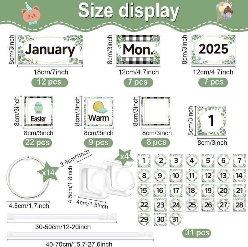 EggSun 96 Cards Classroom Bulletin Board Decorations Set for Teachers,Flip Calendar with Holder for Classroom,Adjustable Calendar,Preschool Elementary Home Decor Supplies（Eucalyptus） - Image 3